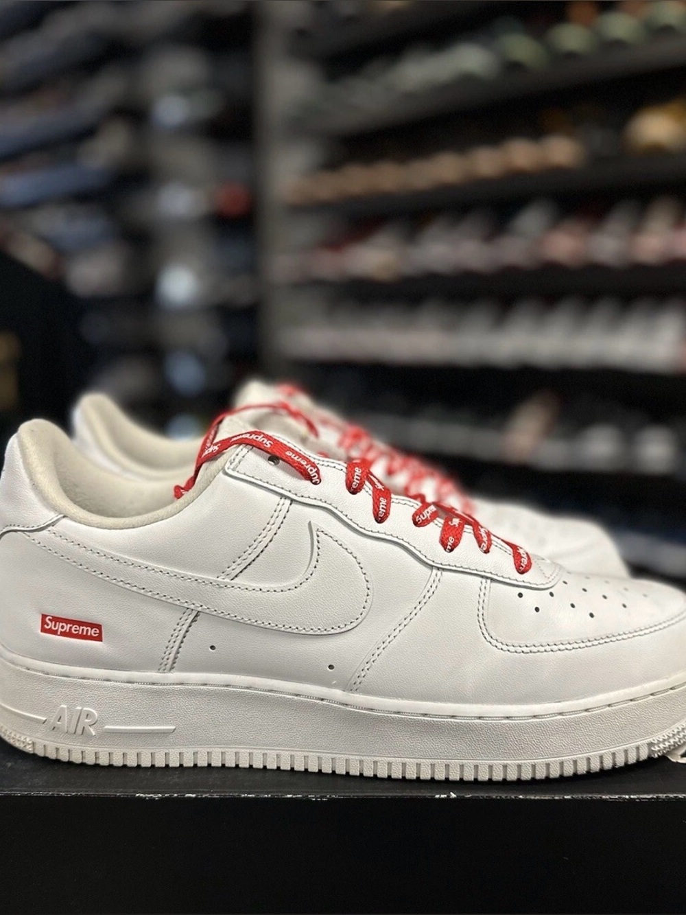 Supreme x Nike-Style White Sneakers 8.5 RED Laces. Worn couple times max.